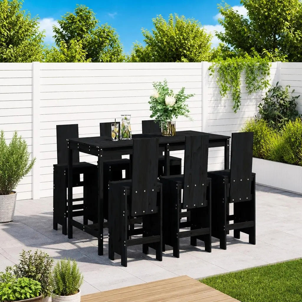 Garden Bar Set Solid Pine Wood Black 7 Piece Outdoor Patio Furniture