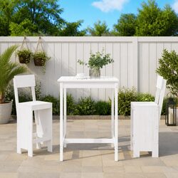 3 Piece White Wooden Garden Bar Set - Ideal for Outdoor Use