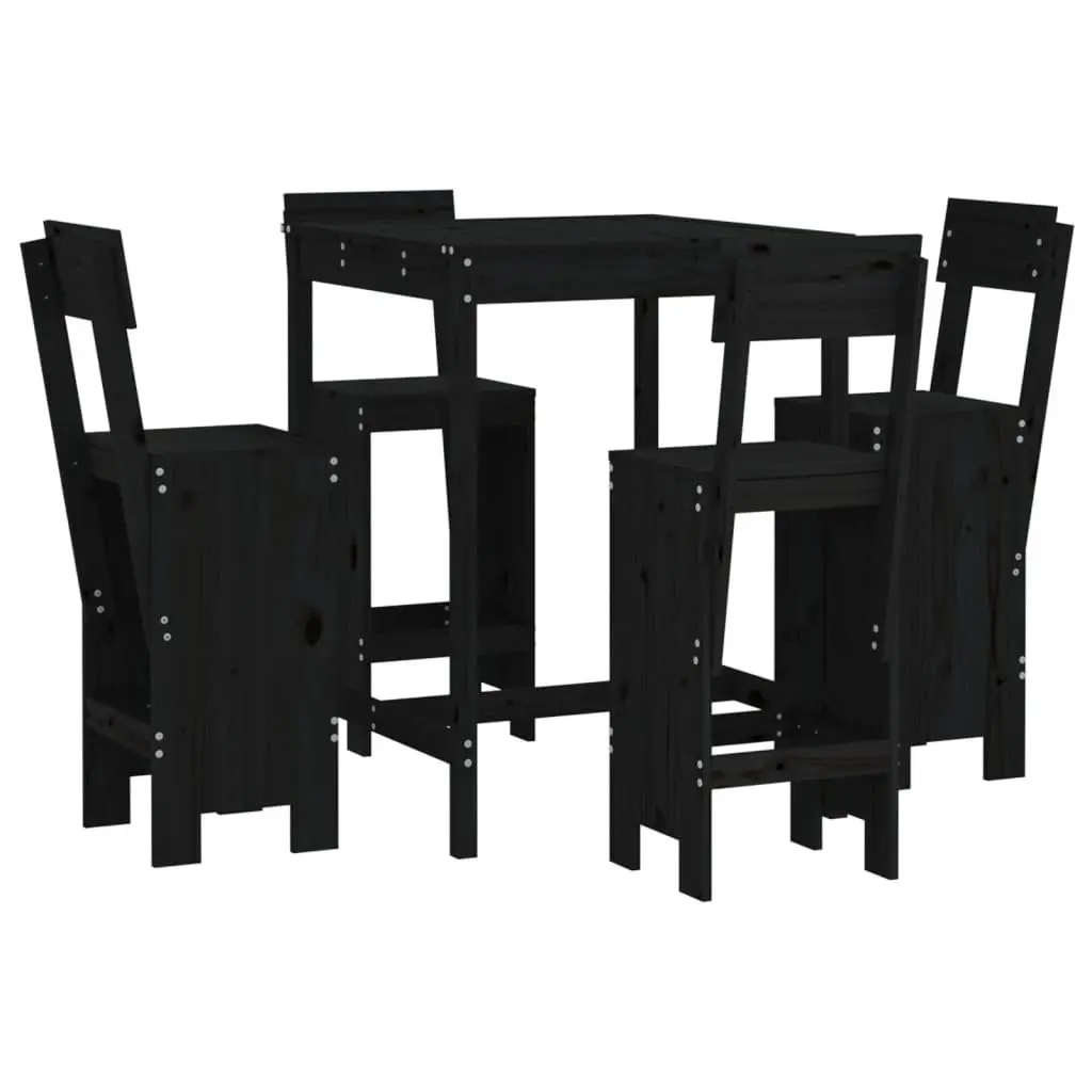 Garden Bar Set Solid Pine Wood 5 Piece Outdoor Furniture Black Patio Dining Stools