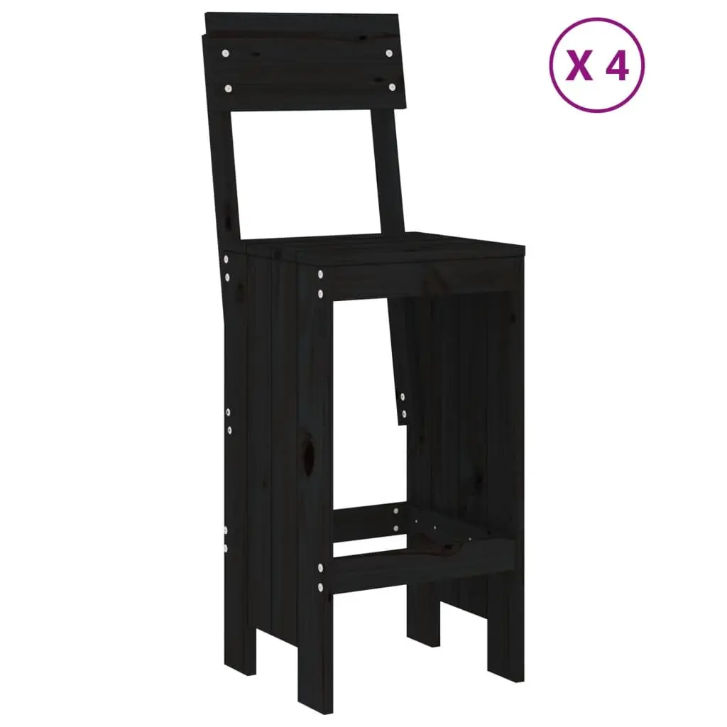 Garden Bar Set Solid Pine Wood 5 Piece Outdoor Furniture Black Patio Dining Stools
