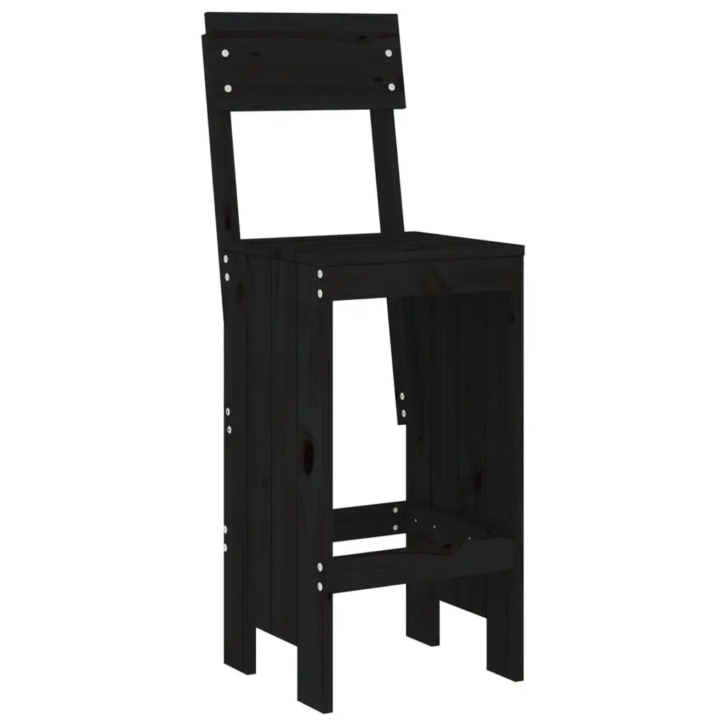 Garden Bar Set Solid Pine Wood 5 Piece Outdoor Furniture Black Patio Dining Stools