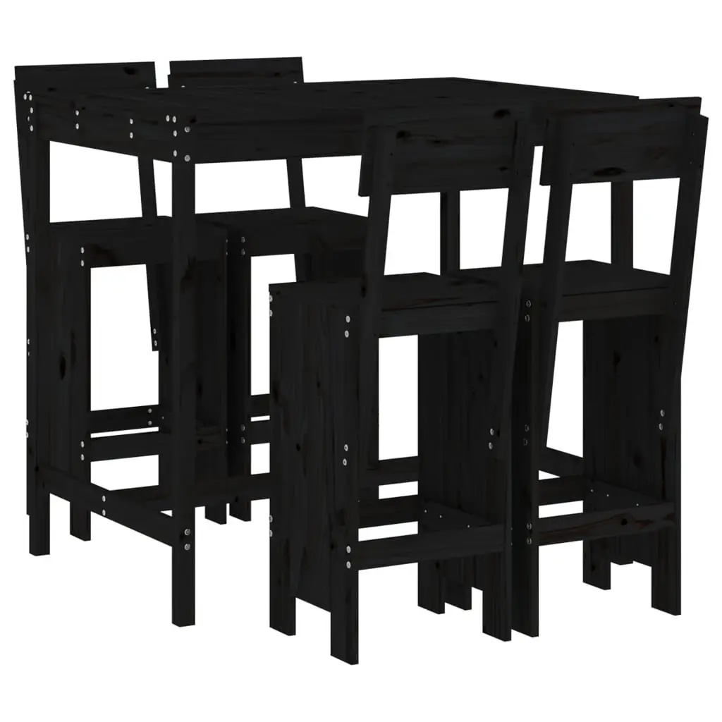 Garden Bar Set 5 Piece Outdoor Furniture Black Wood Patio Dining Stools Table