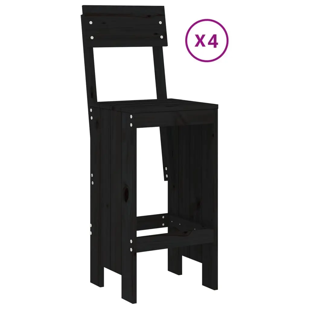 Garden Bar Set 5 Piece Outdoor Furniture Black Wood Patio Dining Stools Table