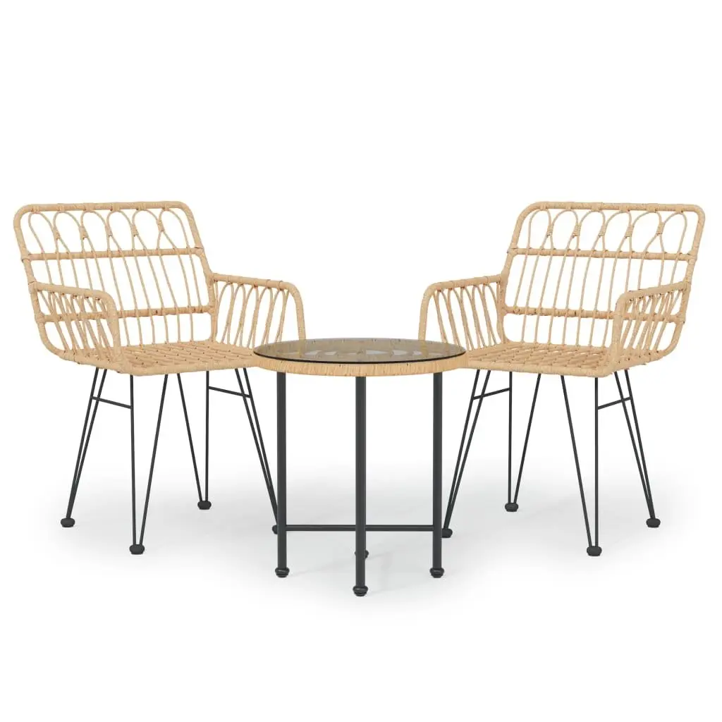 Garden Dining Set Poly Rattan 3 Piece Outdoor Furniture Brown Table Chairs