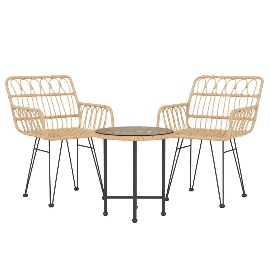 Garden Dining Set Poly Rattan 3 Piece Outdoor Furniture Brown Table Chairs