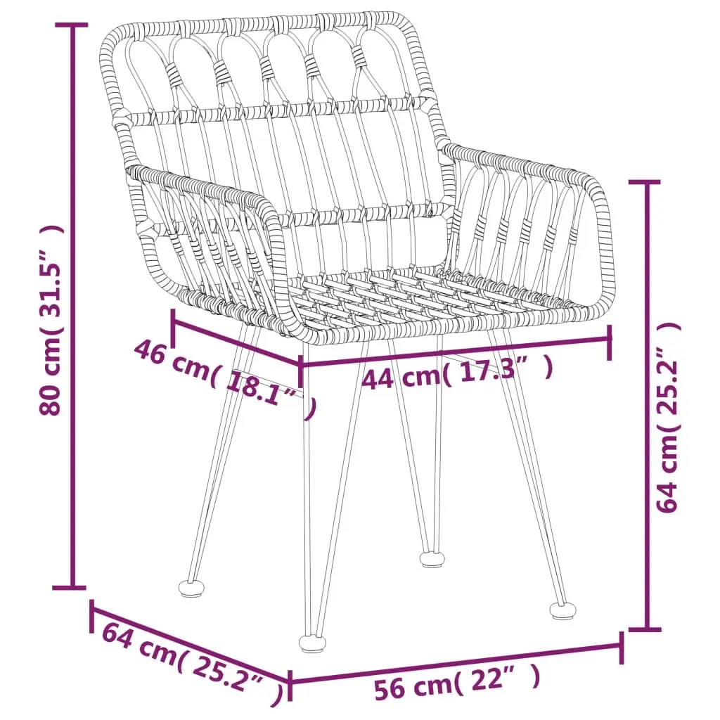 Garden Dining Set Poly Rattan 3 Piece Outdoor Furniture Brown Table Chairs