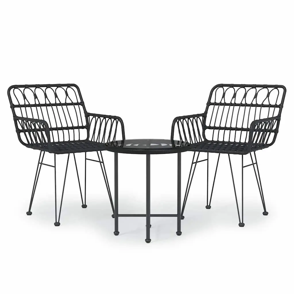 Outdoor Dining Set PE Rattan Steel Frame 3 Piece Black Patio Table Chair