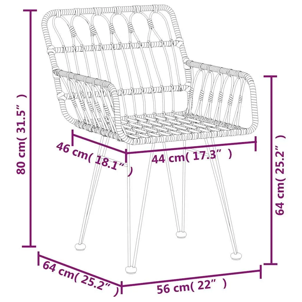 Outdoor Dining Set PE Rattan Steel Frame 3 Piece Black Patio Table Chair
