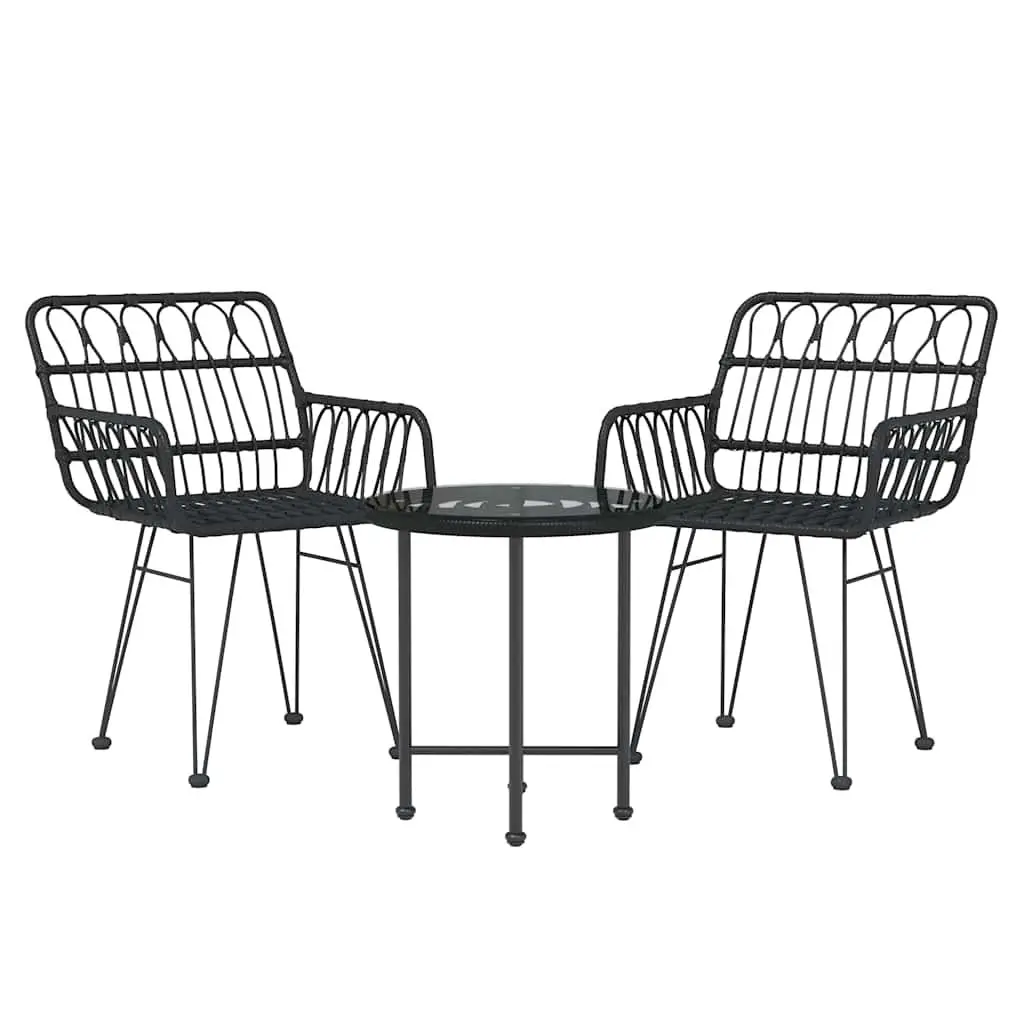 Outdoor Dining Set PE Rattan Steel Frame 3 Piece Black Patio Table Chair