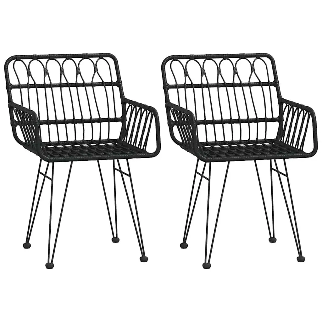 Outdoor Dining Set PE Rattan Steel Frame 3 Piece Black Patio Table Chair