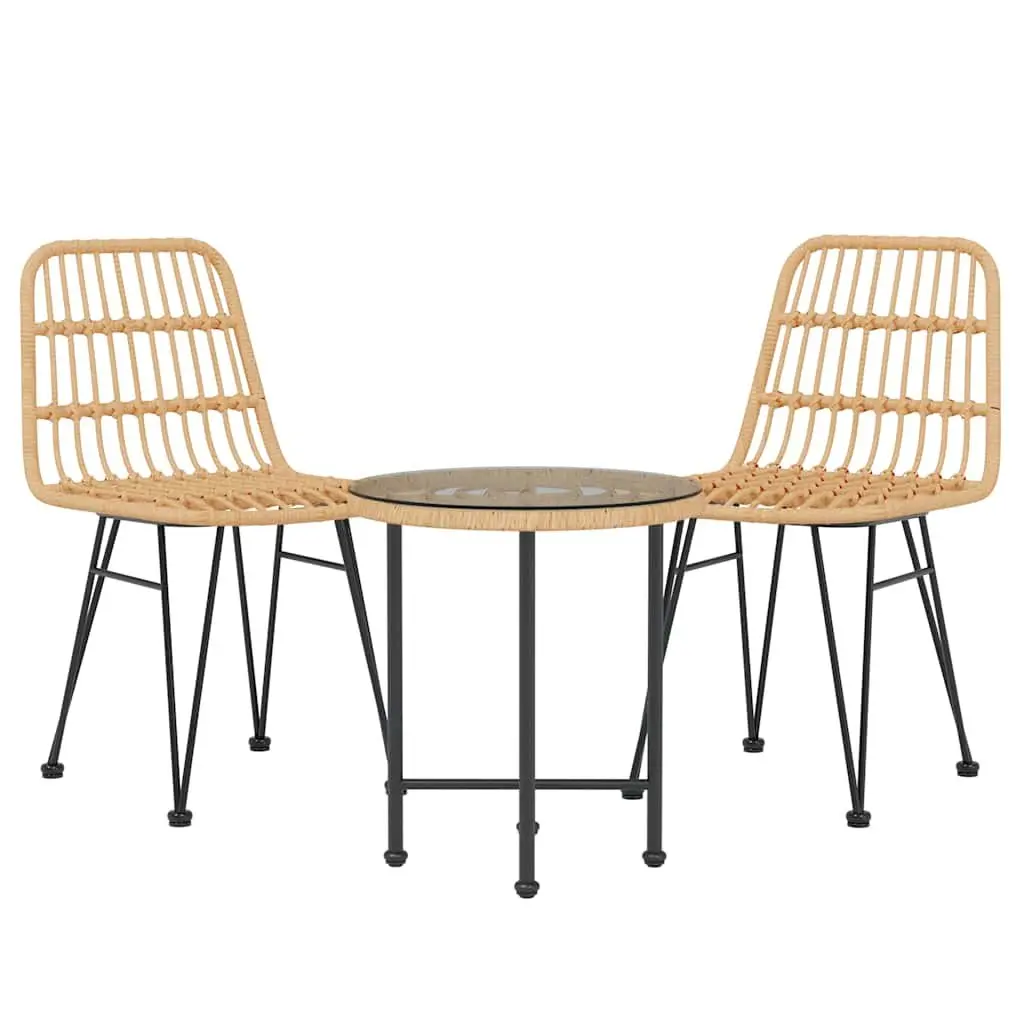 Garden Dining Set Brown Poly Rattan 3 Piece Outdoor Furniture Chairs Table
