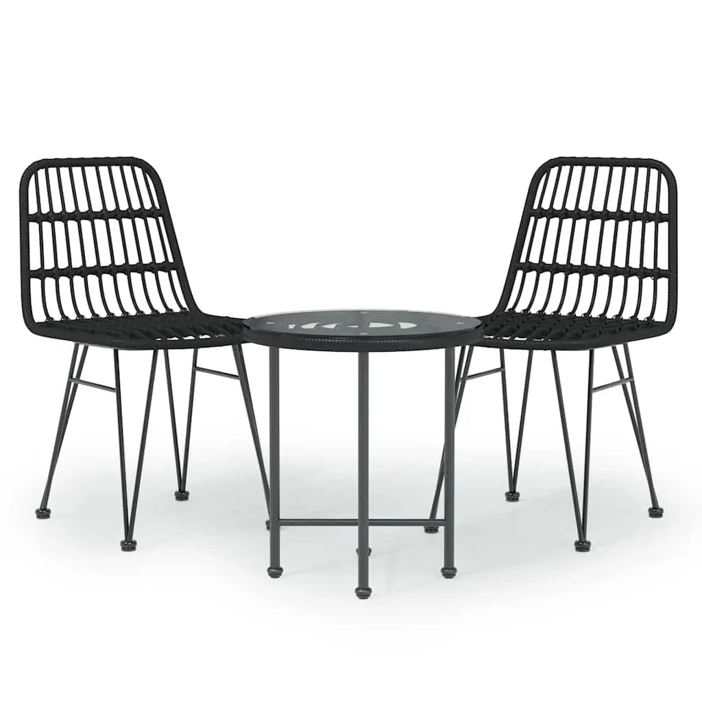 Outdoor Garden Dining Set 3 Piece Black Poly Rattan Patio Furniture