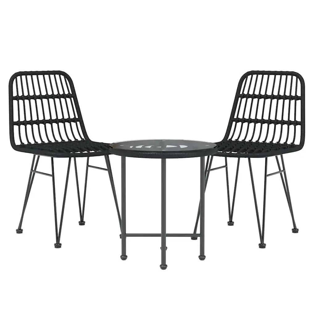 Outdoor Garden Dining Set 3 Piece Black Poly Rattan Patio Furniture