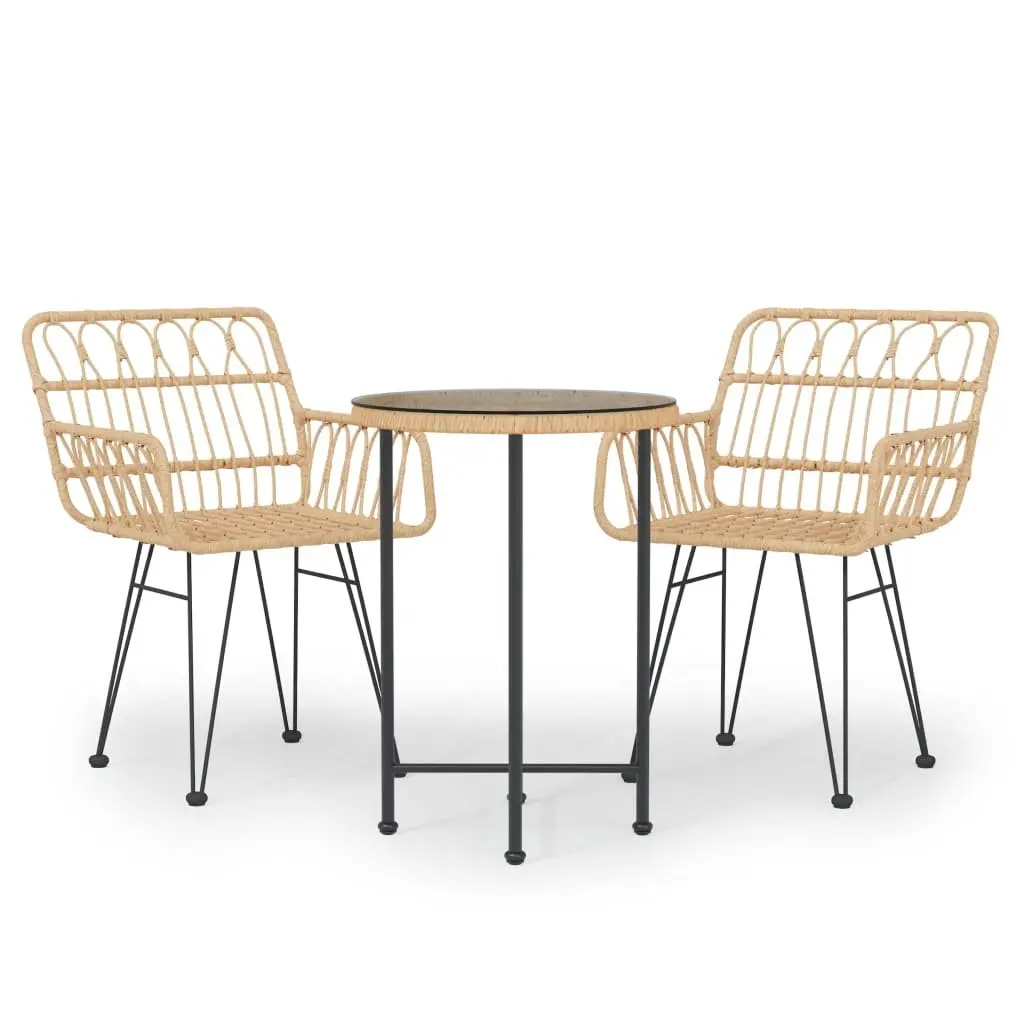 3 Piece Garden Dining Set Outdoor Patio Furniture PE Rattan Table Chairs Brown