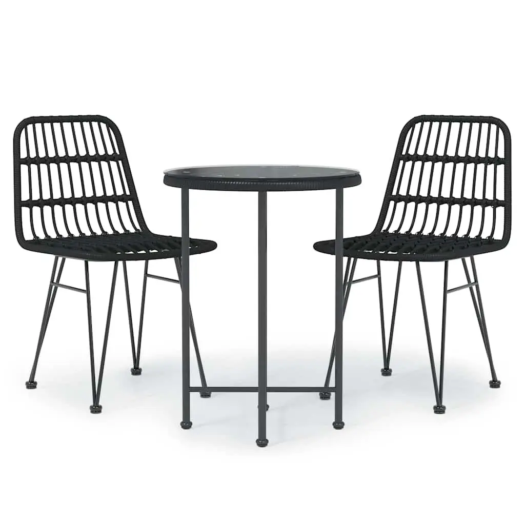 Garden Dining Set 3 Piece PE Poly Rattan Steel Frame Black Outdoor Table Chairs