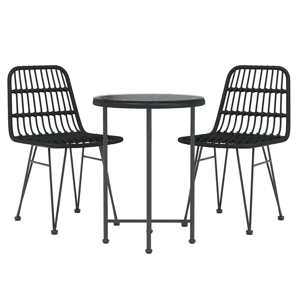 Garden Dining Set 3 Piece PE Poly Rattan Steel Frame Black Outdoor Table Chairs