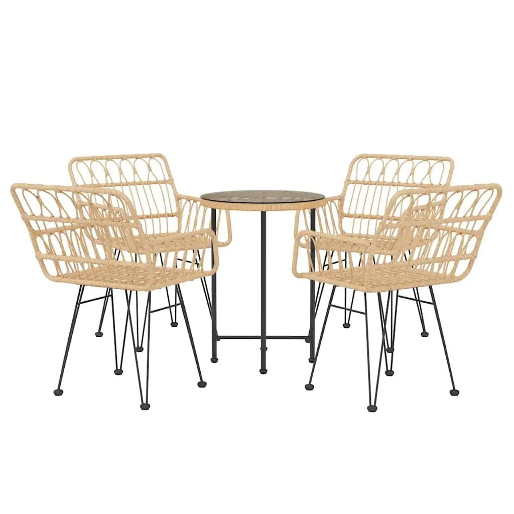 5 Piece Outdoor Garden Dining Set Poly Rattan Steel Frame Brown