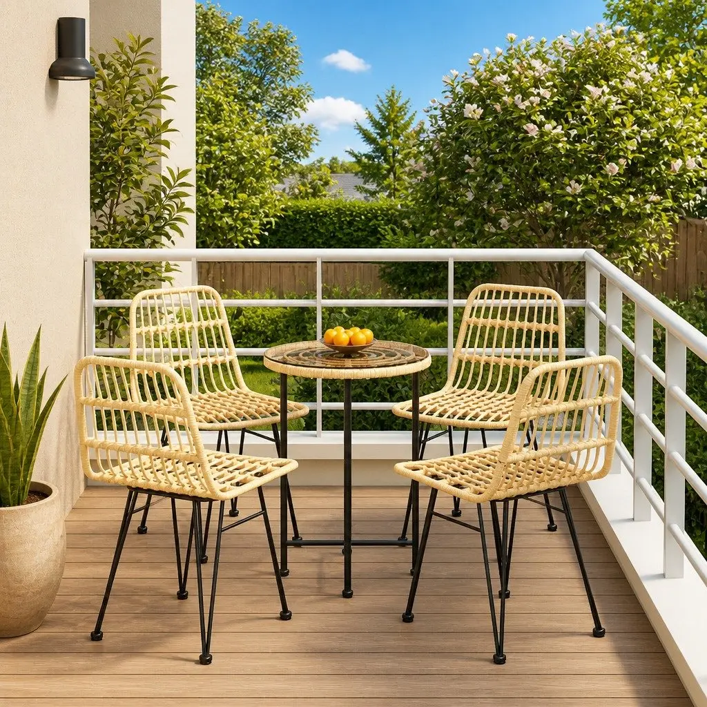 5 Piece Garden Dining Set Outdoor Patio Furniture Brown Rattan Chairs Table