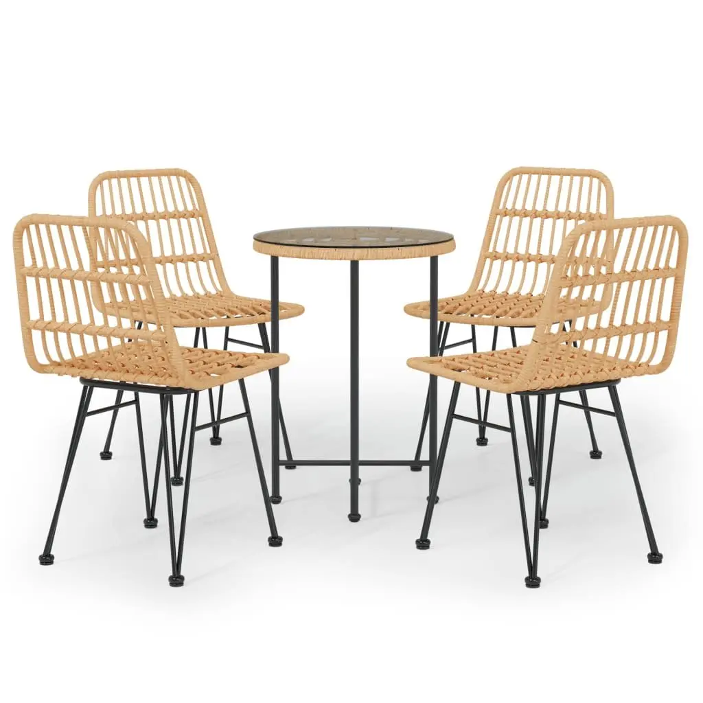 5 Piece Garden Dining Set Outdoor Patio Furniture Brown Rattan Chairs Table