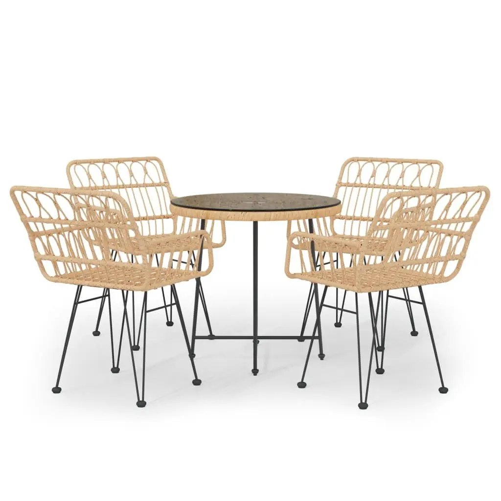 5 Piece Garden Dining Set Poly Rattan Brown Outdoor Patio Furniture Chairs Table