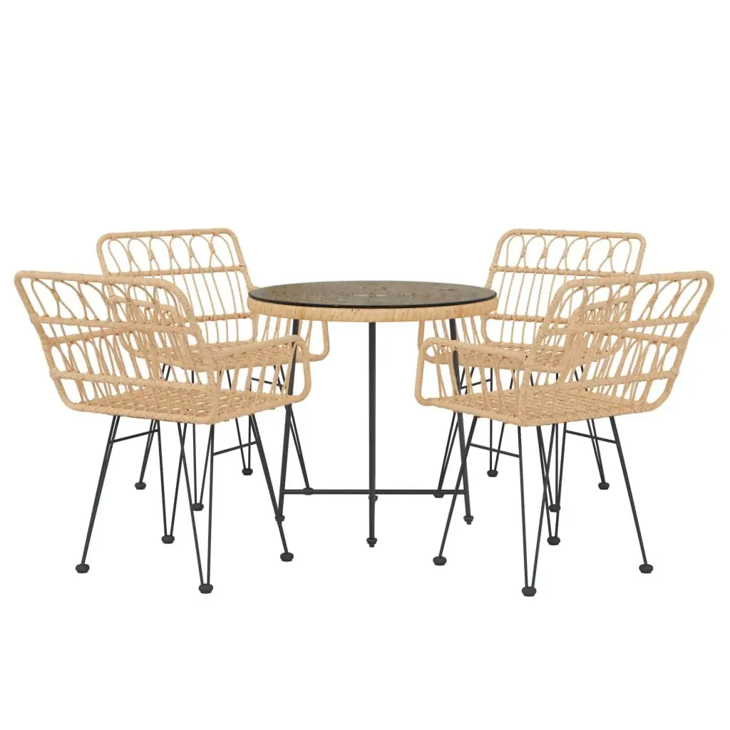 5 Piece Garden Dining Set Poly Rattan Brown Outdoor Patio Furniture Chairs Table