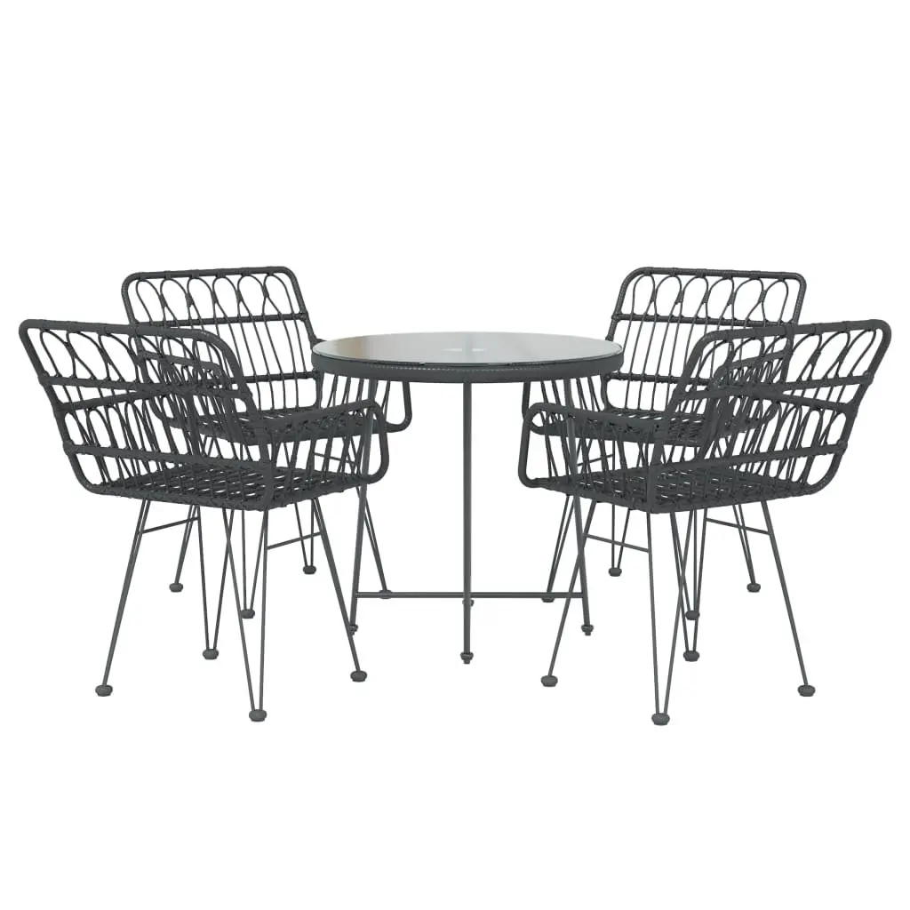 5 Piece Garden Dining Set PE Rattan Steel Frame Black Outdoor Furniture