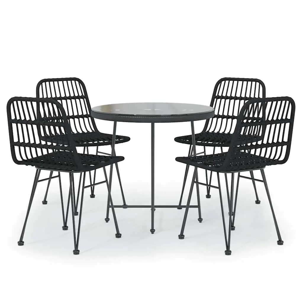 Garden Dining Set 5 Piece Black Outdoor Furniture Patio Rattan Table Chairs