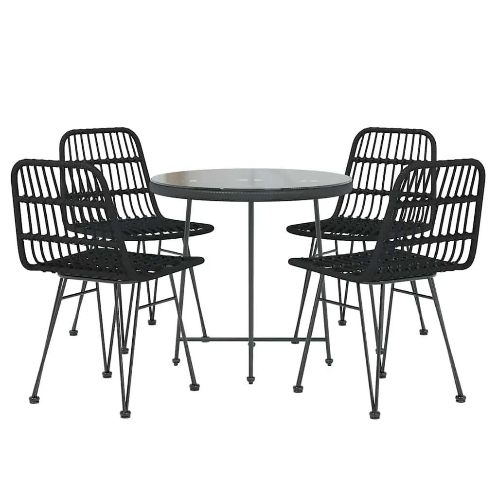 Garden Dining Set 5 Piece Black Outdoor Furniture Patio Rattan Table Chairs