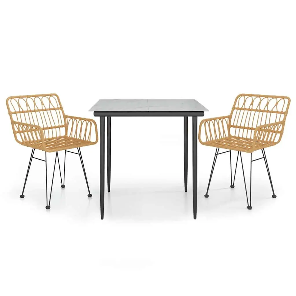 Garden Dining Set Poly Rattan 3 Piece Outdoor Furniture Brown Patio Table Chairs