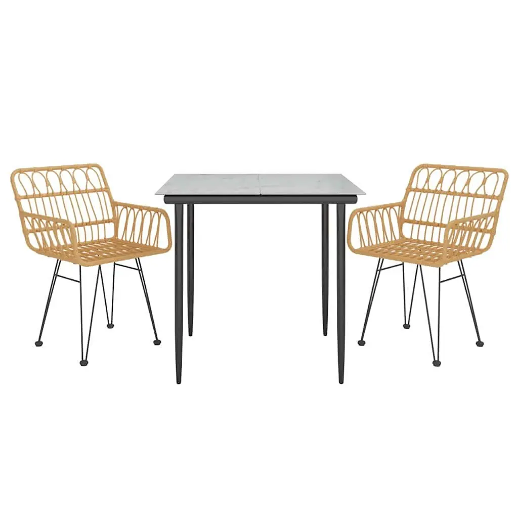 Garden Dining Set Poly Rattan 3 Piece Outdoor Furniture Brown Patio Table Chairs