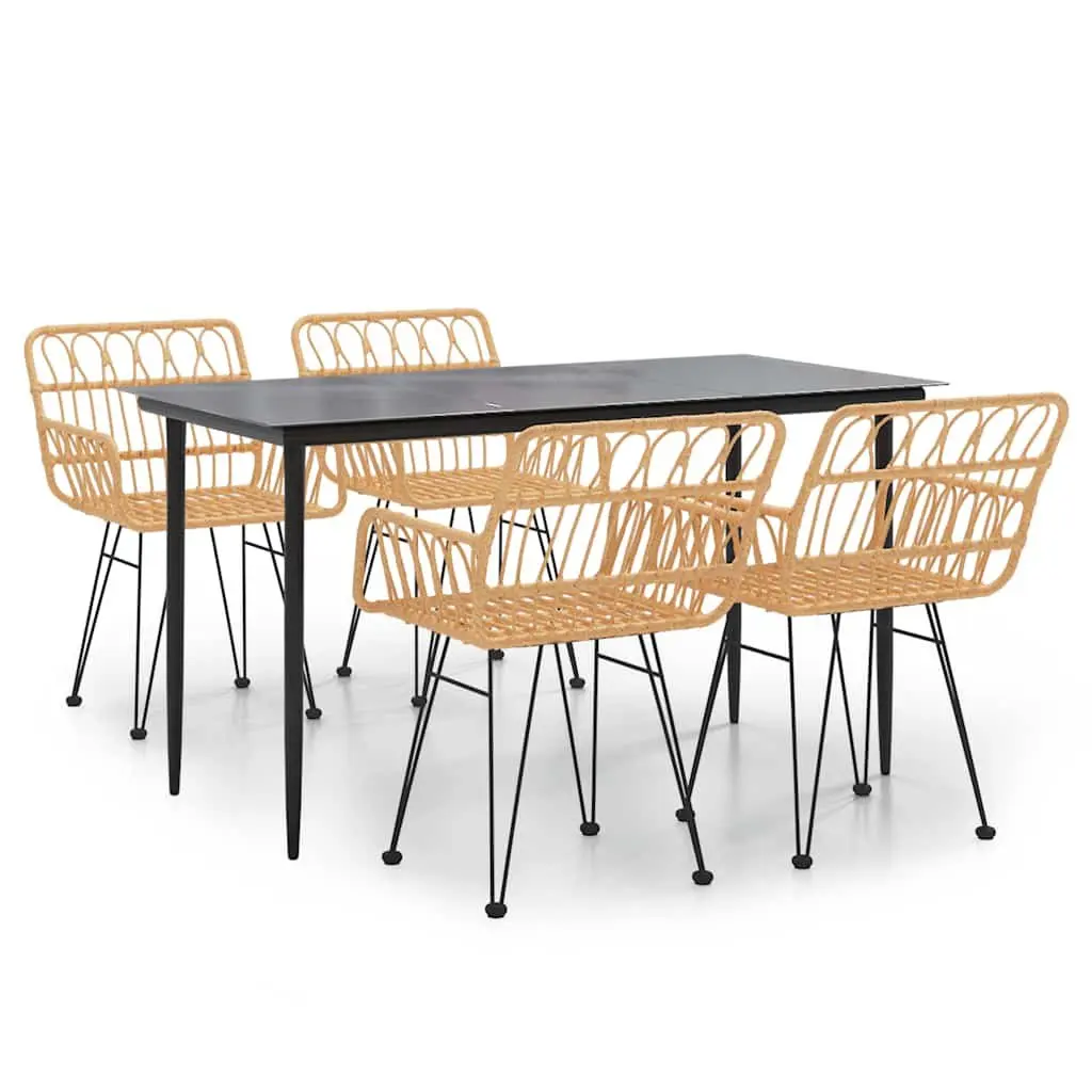 Garden Dining Set PE Rattan Steel Frame 5 Piece Outdoor Furniture Table Chairs Brown