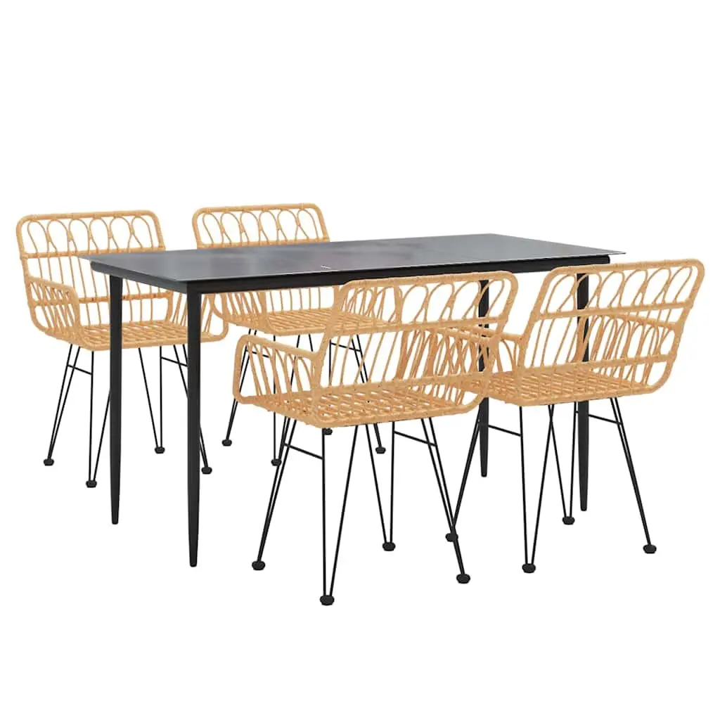Garden Dining Set PE Rattan Steel Frame 5 Piece Outdoor Furniture Table Chairs Brown