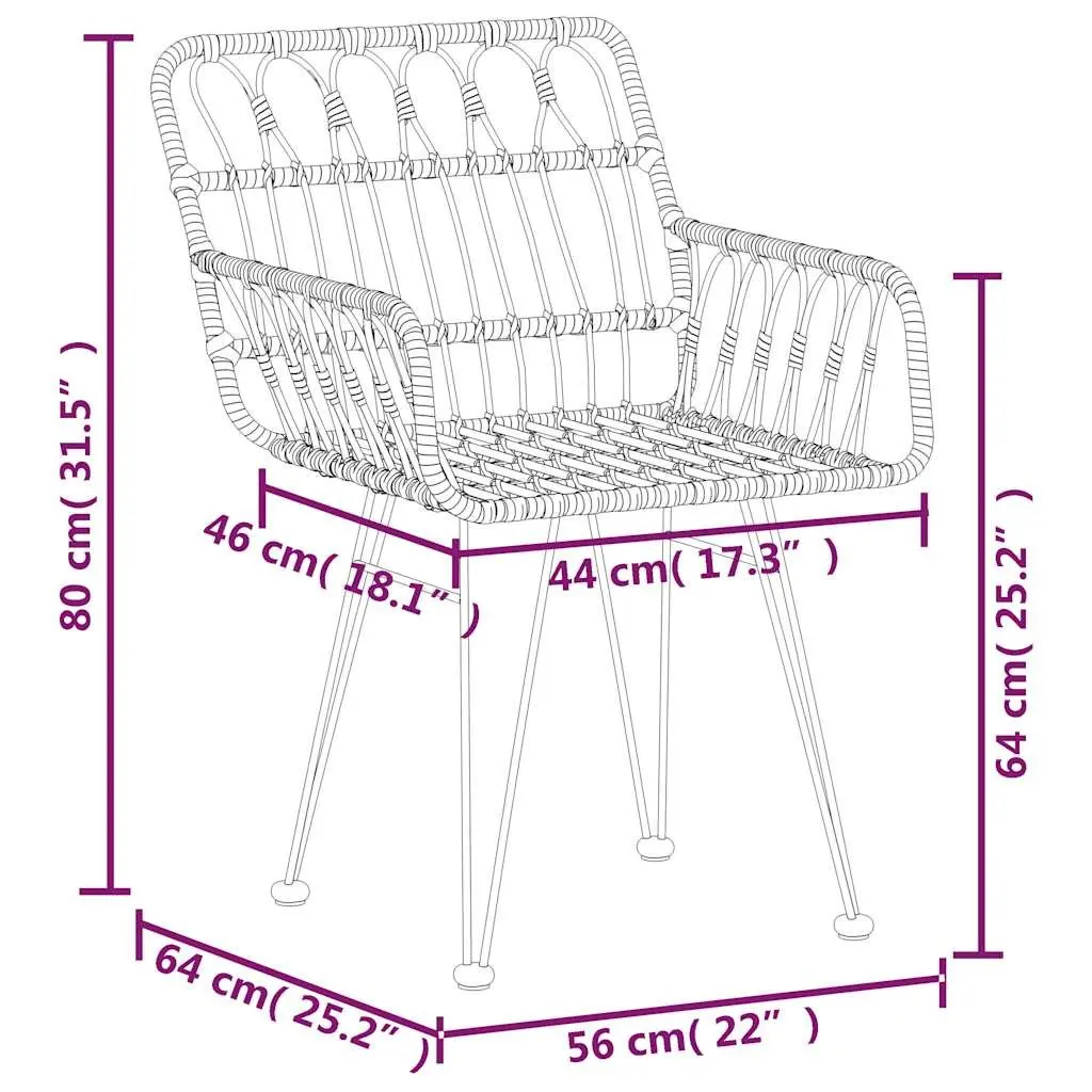 Garden Dining Set PE Rattan Steel Frame 5 Piece Outdoor Furniture Table Chairs Brown