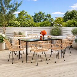 7 Piece Garden Dining Set Outdoor Patio Furniture Brown Poly Rattan Table Chairs