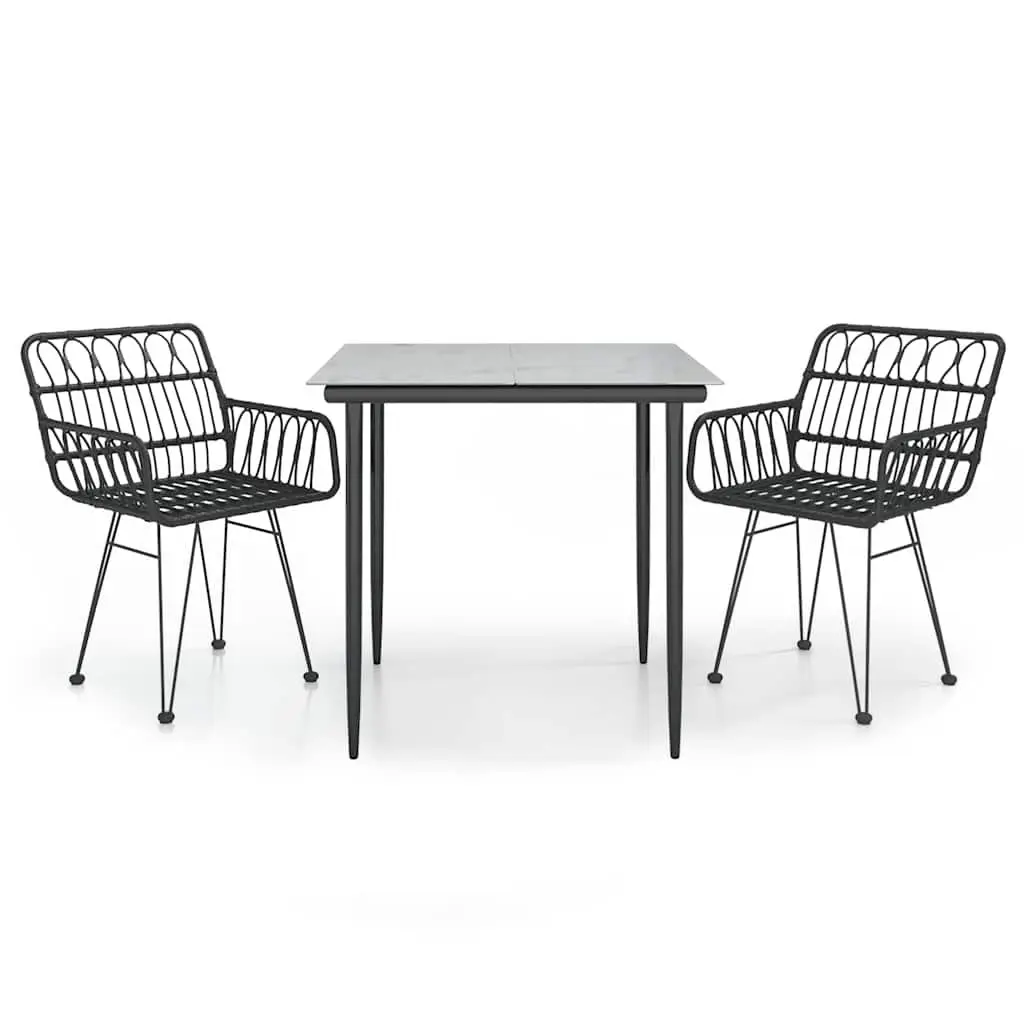 3 Piece Garden Dining Set Black Outdoor Patio Furniture Rattan Chairs Table