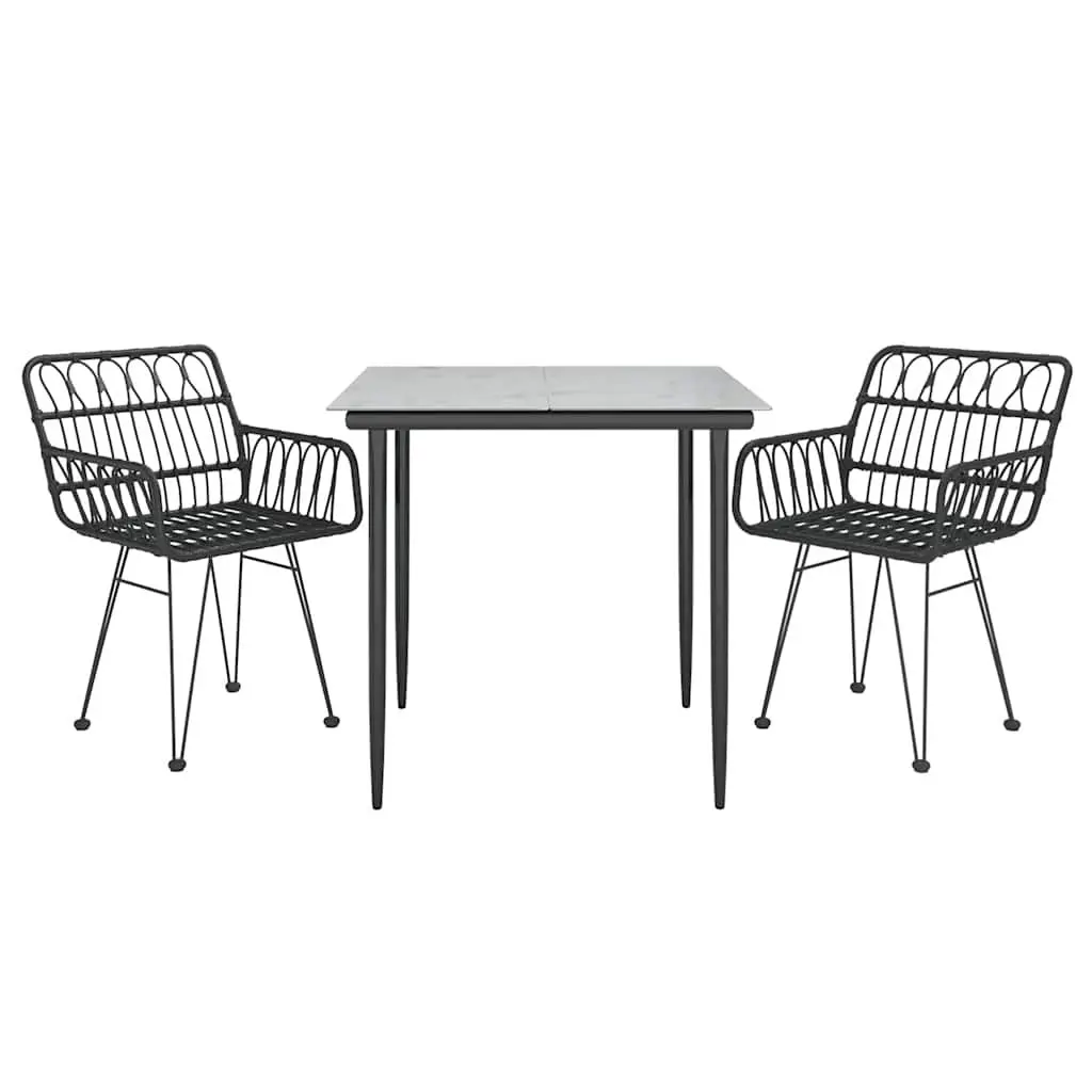 3 Piece Garden Dining Set Black Outdoor Patio Furniture Rattan Chairs Table