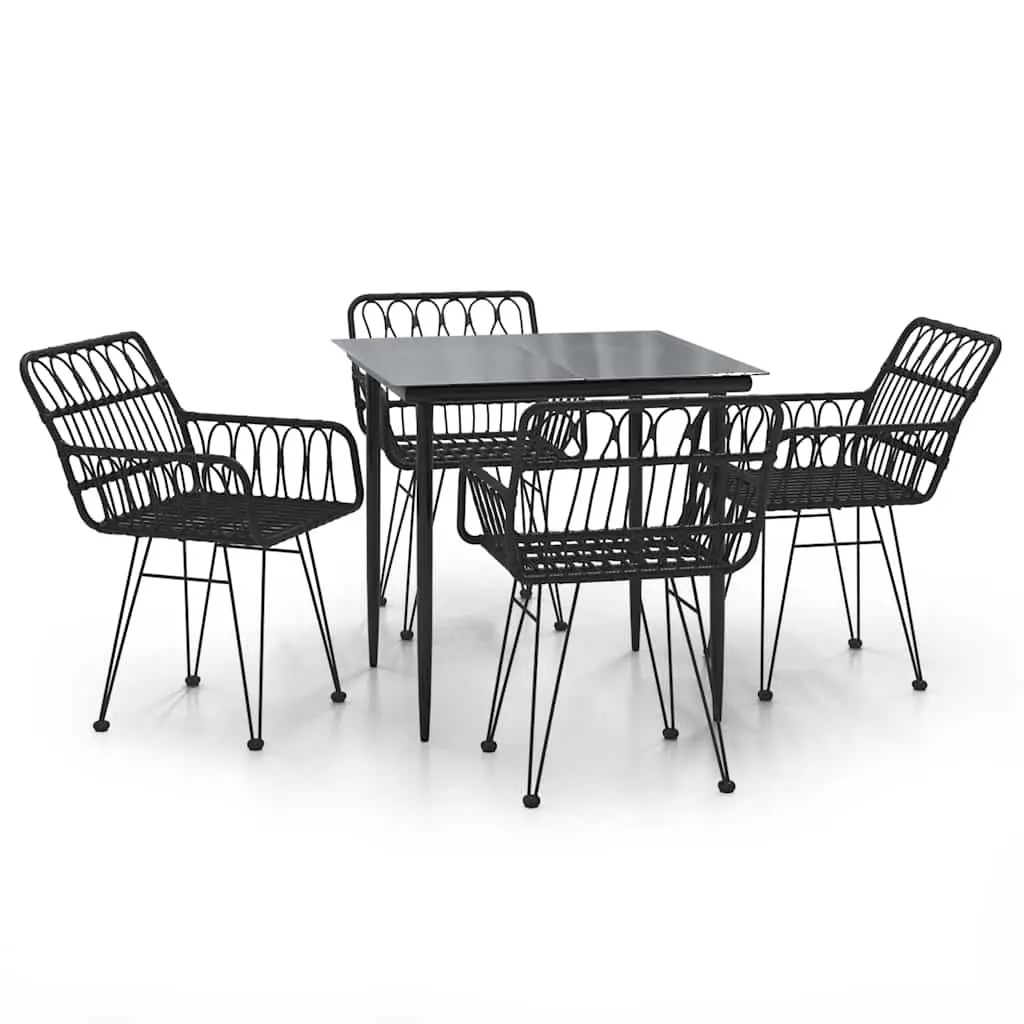 5 Piece Garden Dining Set Steel Frame PE Rattan Black Outdoor Patio Furniture
