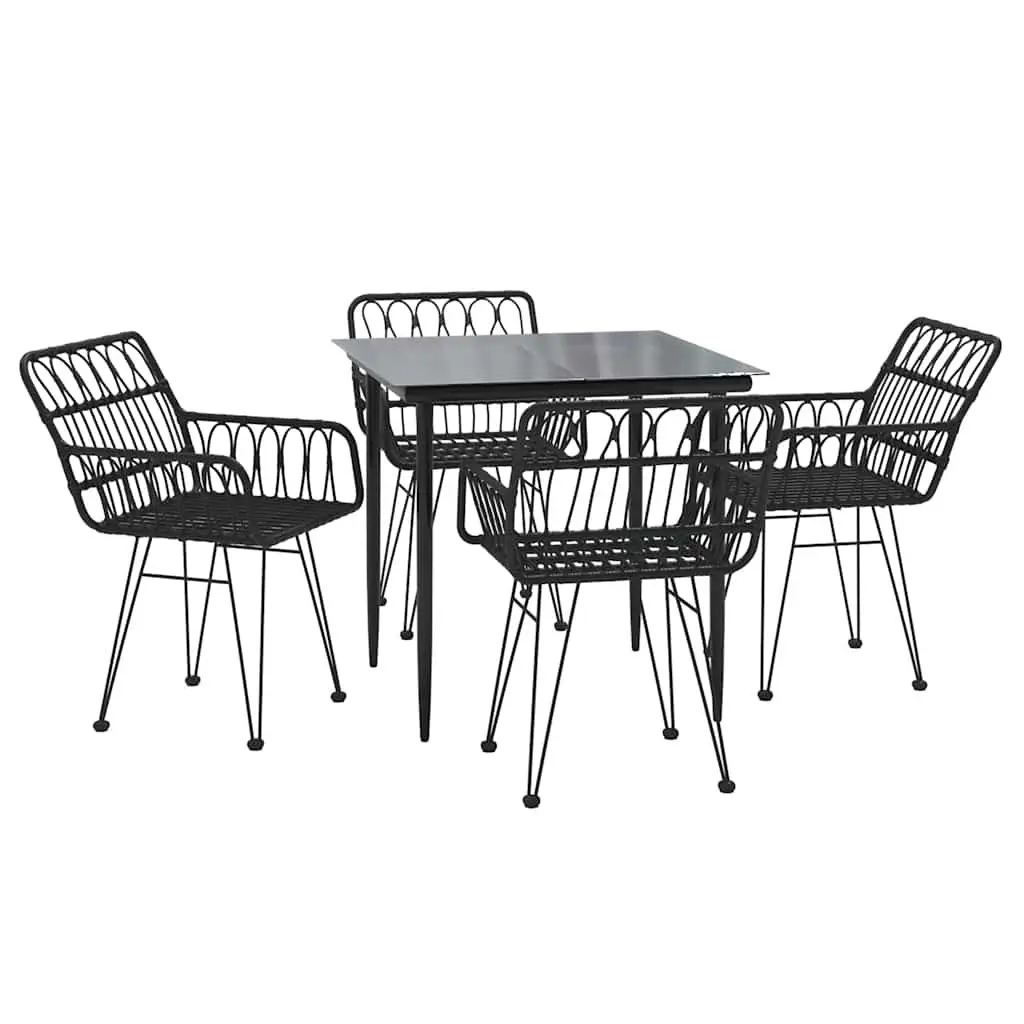 5 Piece Garden Dining Set Steel Frame PE Rattan Black Outdoor Patio Furniture