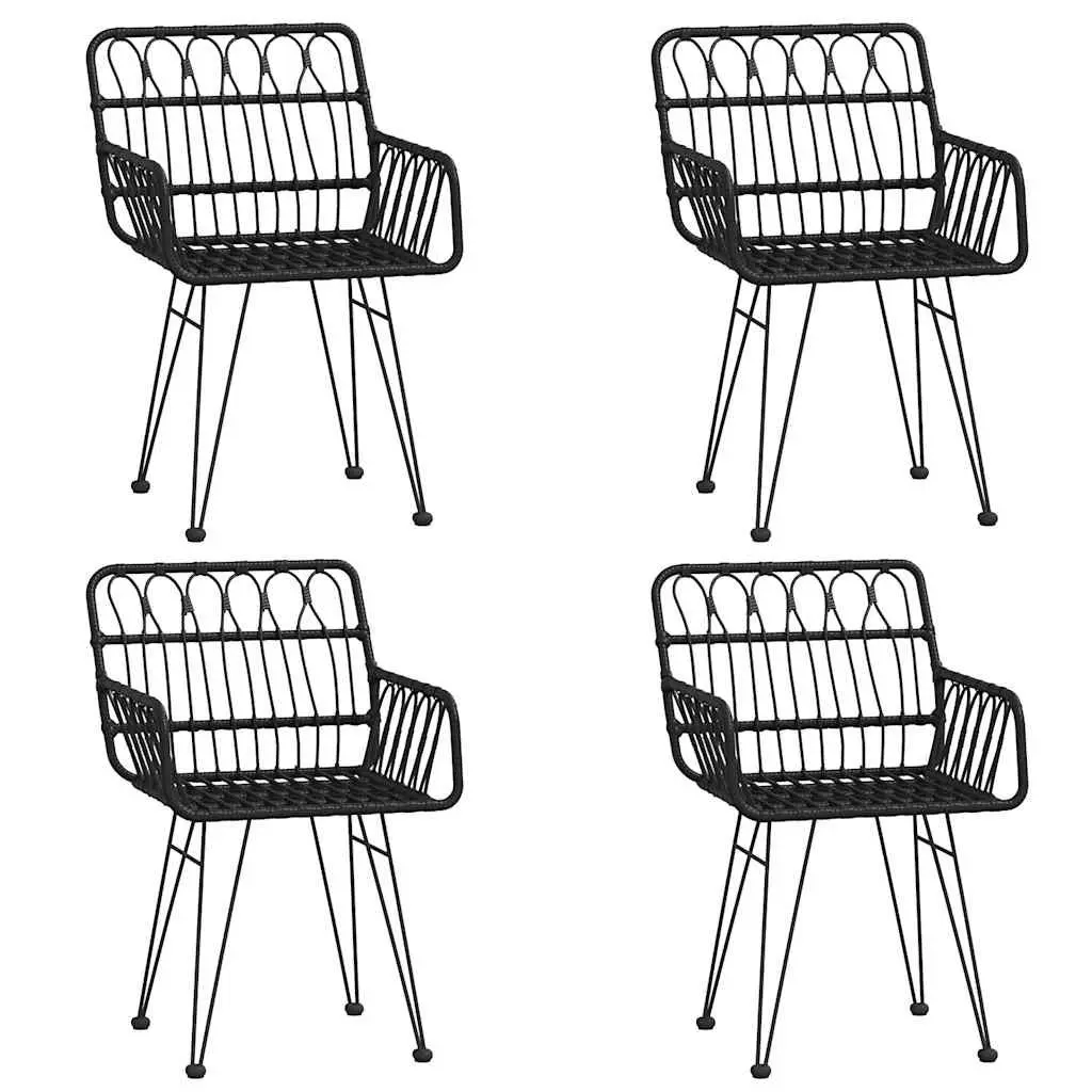 5 Piece Garden Dining Set Steel Frame PE Rattan Black Outdoor Patio Furniture