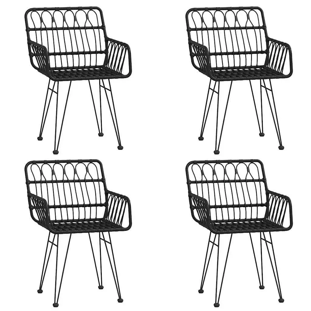 5 Piece Garden Dining Set PE Rattan Steel Frame Tempered Glass Black