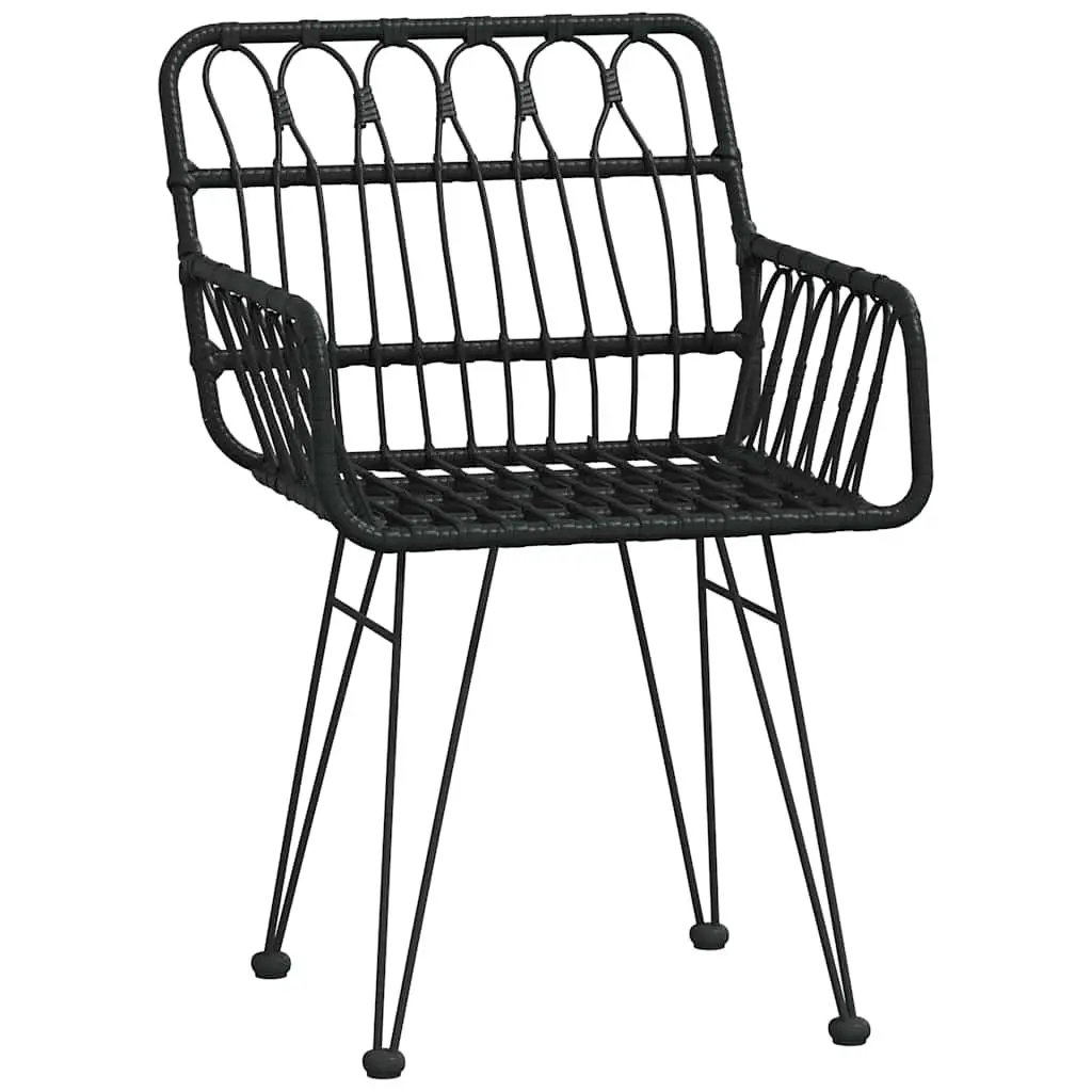 5 Piece Garden Dining Set PE Rattan Steel Frame Tempered Glass Table Black