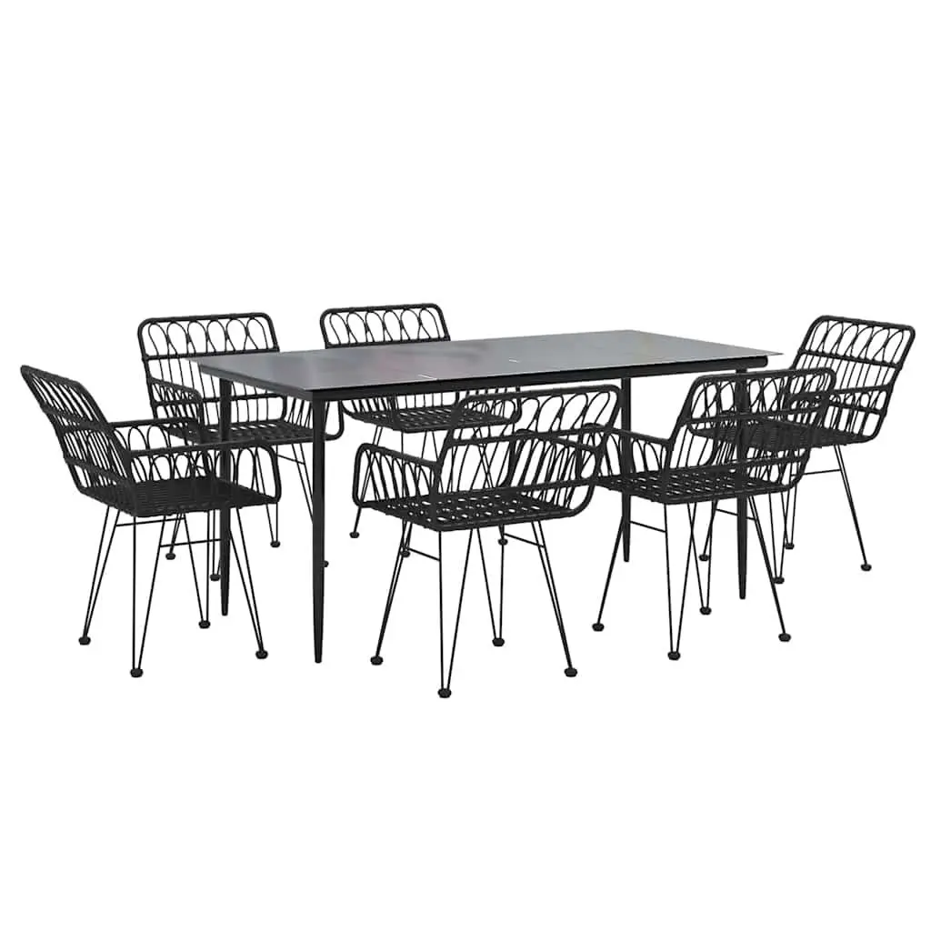 7 Piece Garden Dining Set Black Outdoor Patio Furniture with Chairs Table