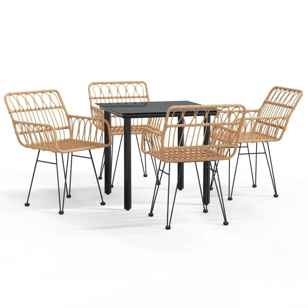 5 Piece Garden Dining Set PE Rattan Steel Frame Brown Chairs Table