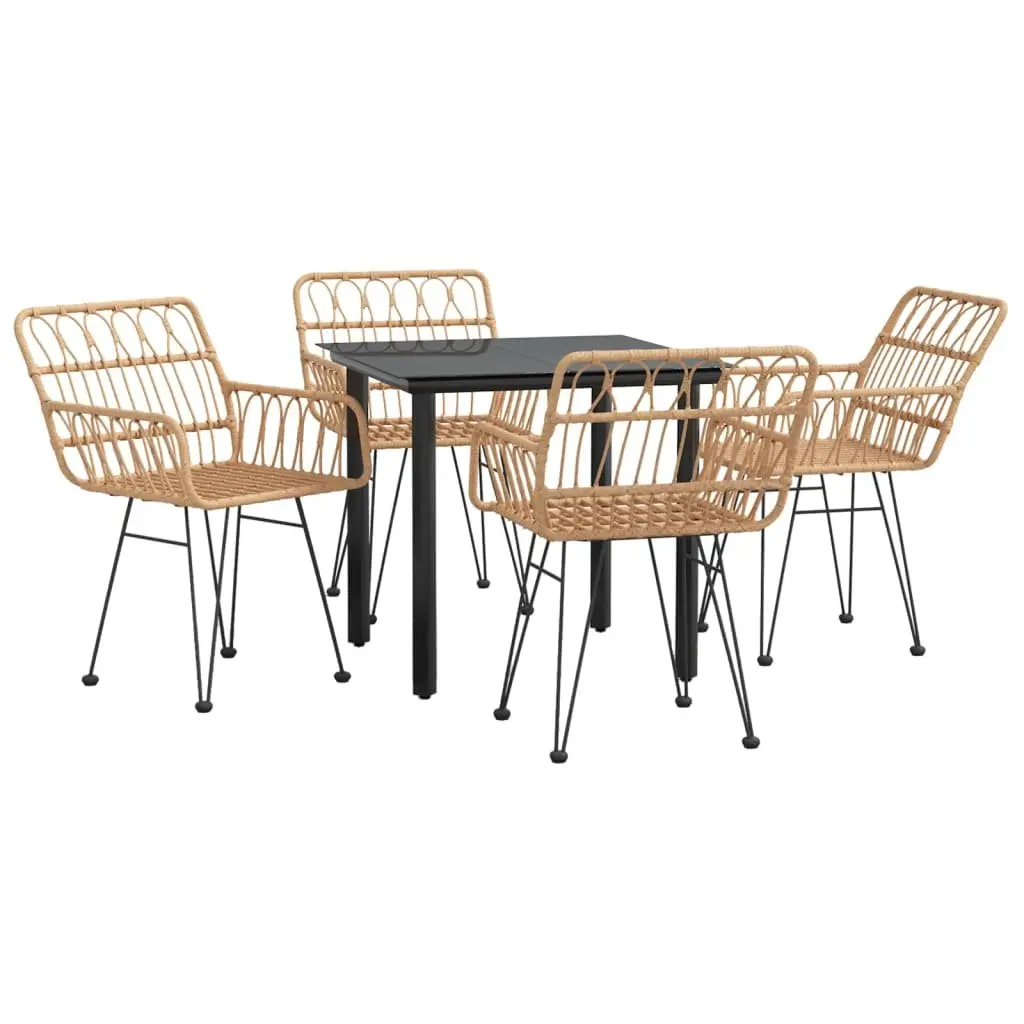 5 Piece Garden Dining Set PE Rattan Steel Frame Brown Chairs Table