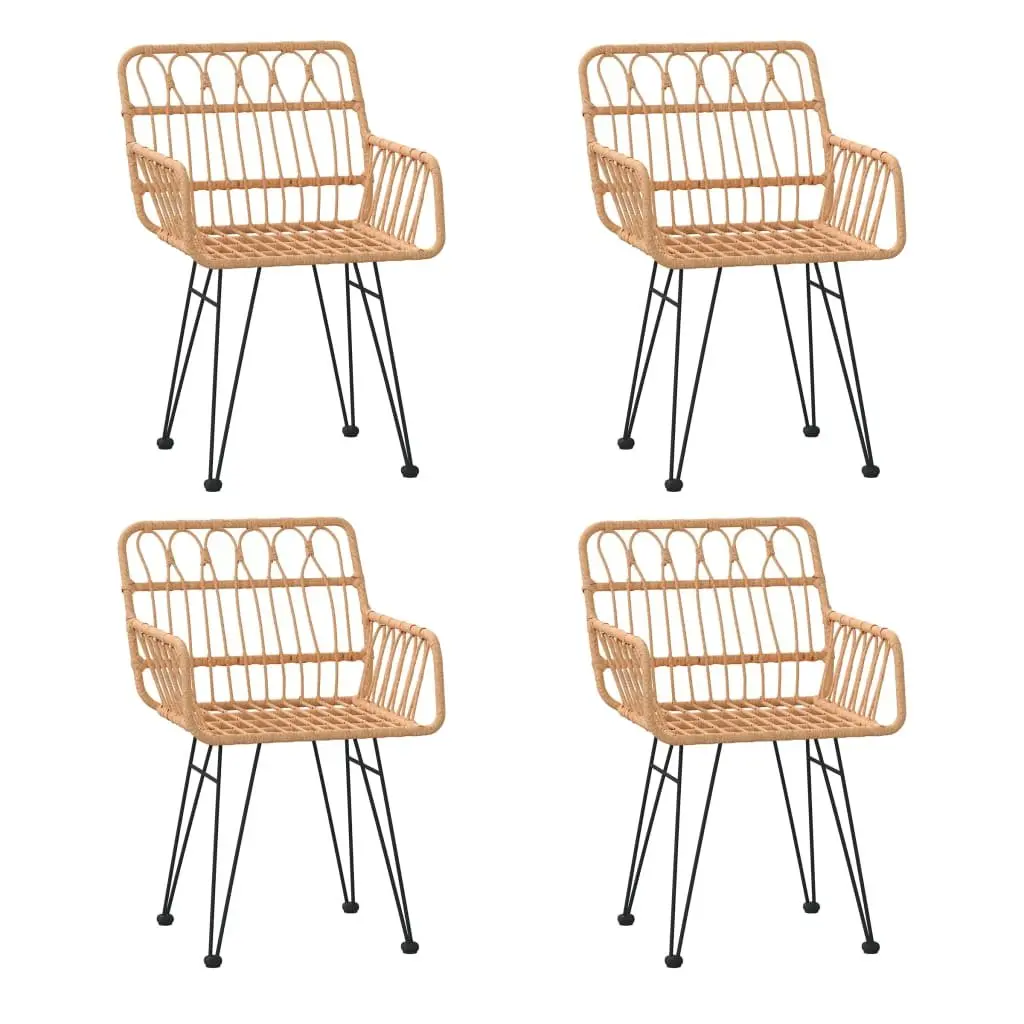 5 Piece Garden Dining Set PE Rattan Steel Frame Brown Chairs Table