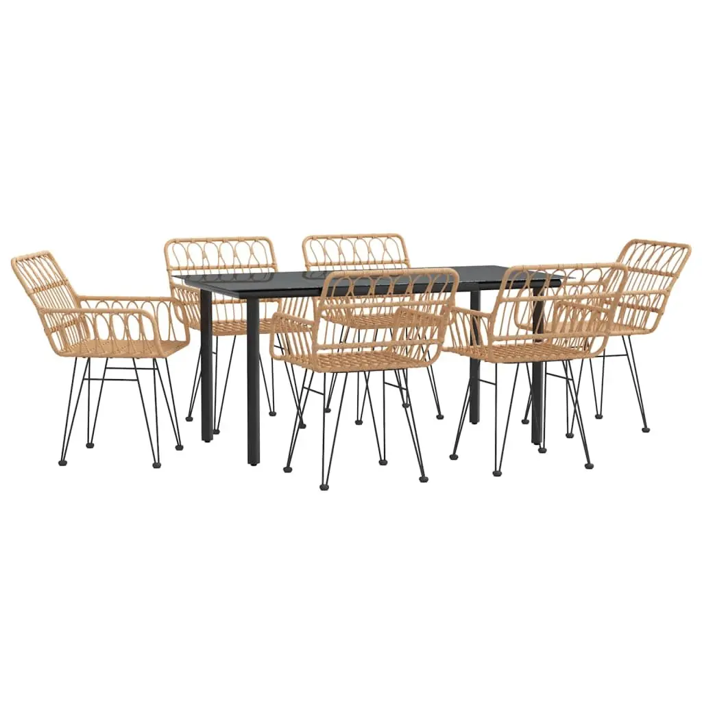 7 Piece Garden Dining Set Outdoor Patio Furniture Brown Poly Rattan Chairs Table