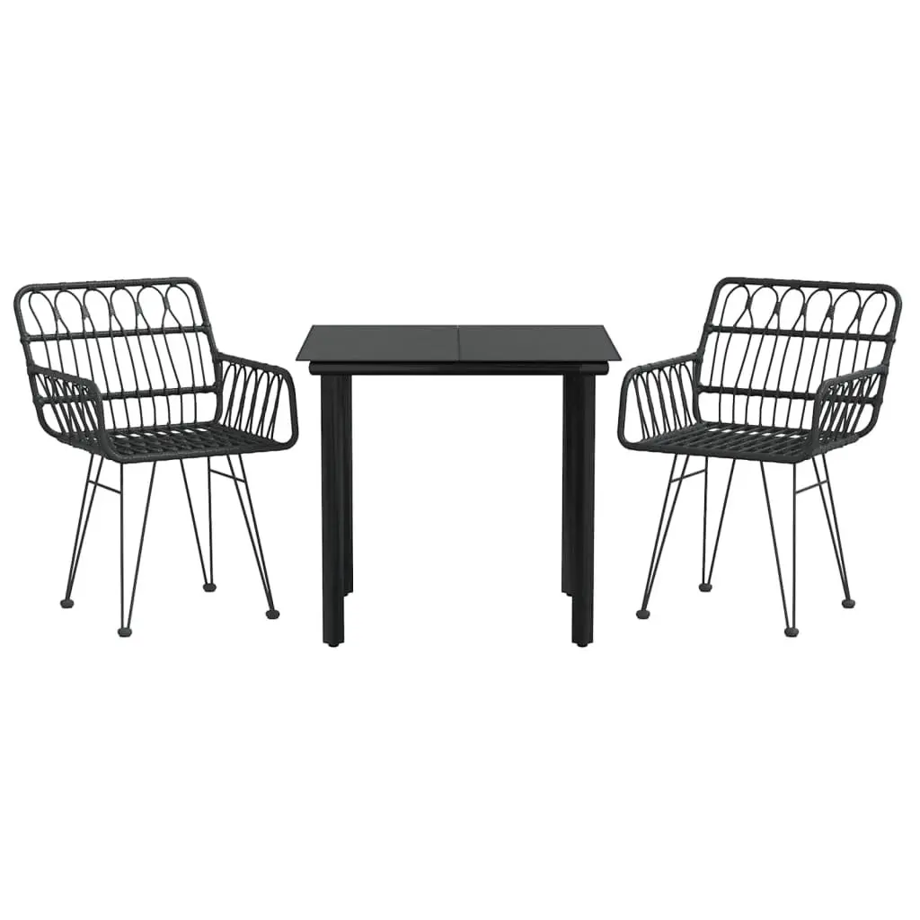 Outdoor Garden Dining Set 3 Piece Black Poly Rattan Patio Furniture Chairs Table