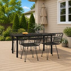 Versatile 5-Piece Black Rattan Dining Set for Outdoors