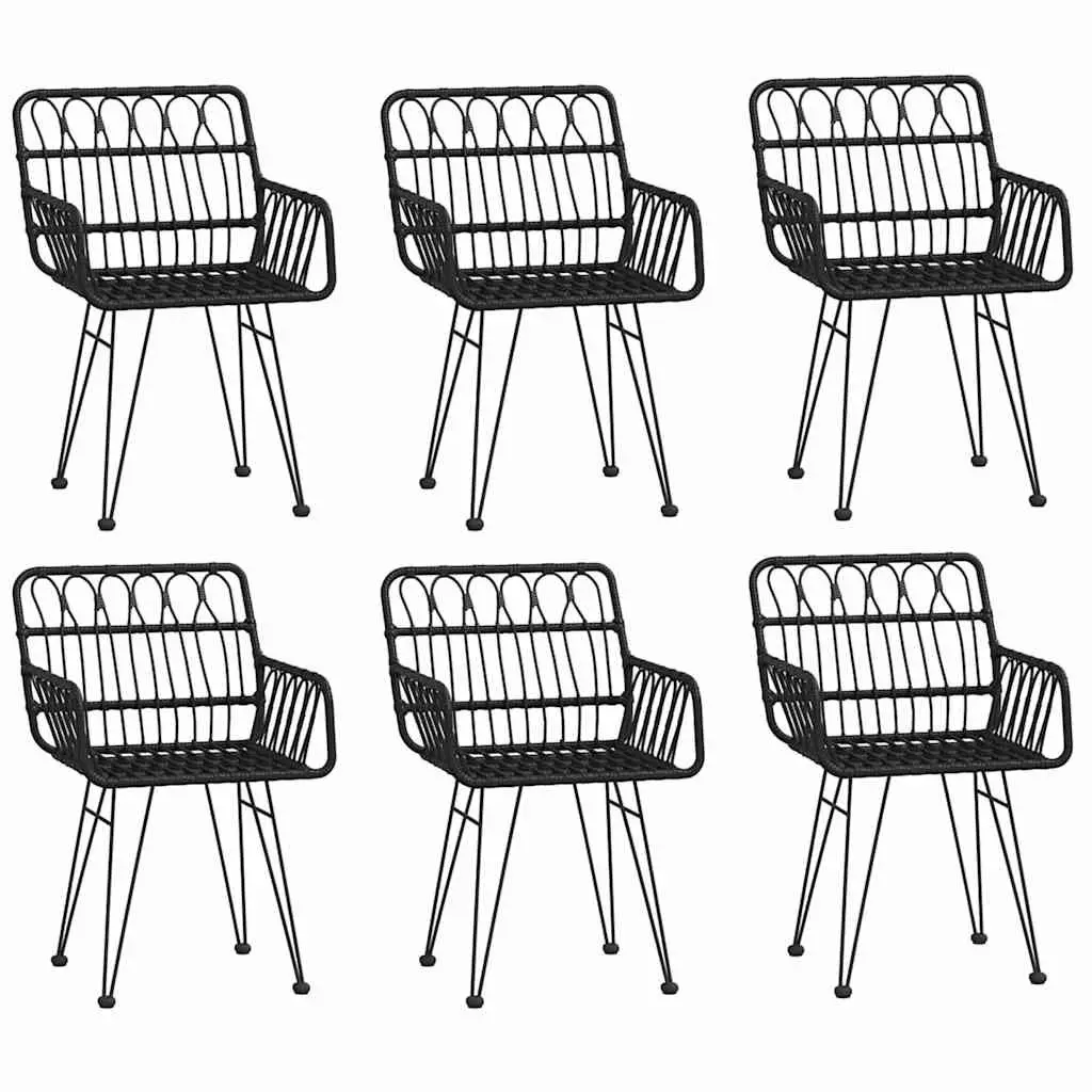 7 Piece Garden Dining Set PE Rattan Steel Frame Tempered Glass Black Outdoor Furniture
