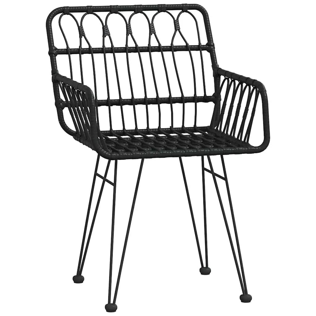 7 Piece Garden Dining Set PE Rattan Steel Frame Tempered Glass Black Outdoor Furniture